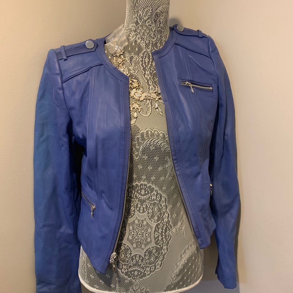 Blue leather jacket